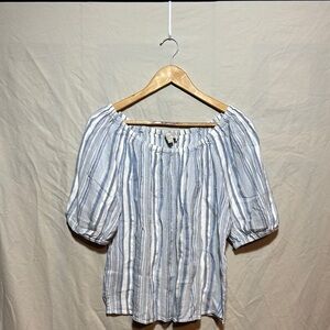 LOFT Blue and White Striped Off-Shoulder Blouse